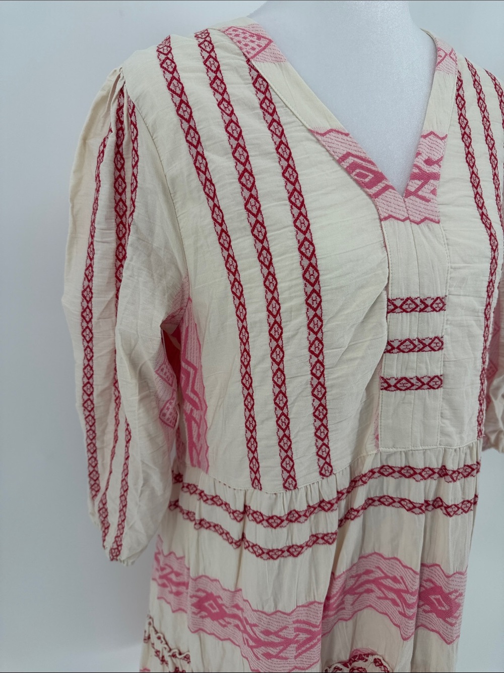 Flowers For Friends Embroidered Mini Dress XS Pink Cream Cottagecore Boho - Picture 3 of 8